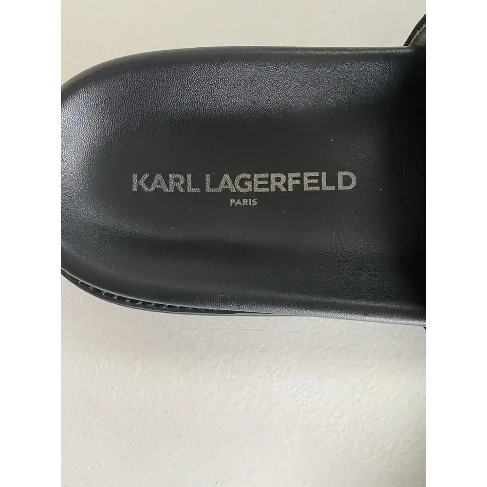 EUC Karl Lagerfeld Men Size 13 M Paris Monogram Slide Open Toe Sandals Black